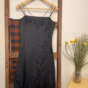 Black Vintage Evening Gown - Floral beading with stretch fabric